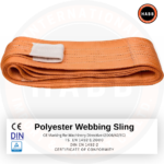 Sangle plate de levage en polyester, 4 plis, à œillets – CMU 20 000 kg – longueur utile 8 m – coefficient de sécurité 7:1