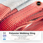 Sangle plate de levage en polyester, 4 plis, à œillets – CMU 5 000 kg – longueur utile 1 m – coefficient de sécurité 7:1 – Image 2